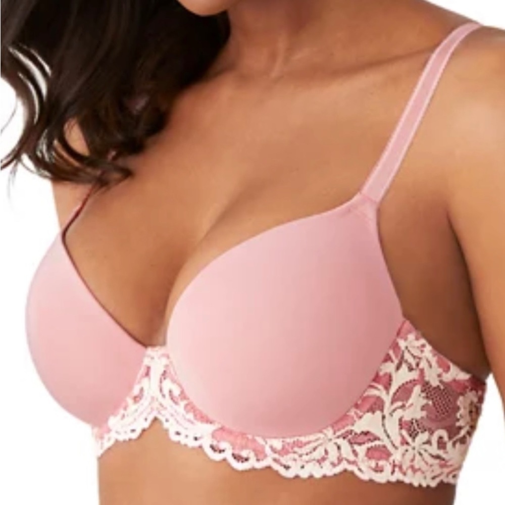 WACOAL INSTANT ICON CROSS DYED LACE CONTOUR BRA 34D PINK NEW